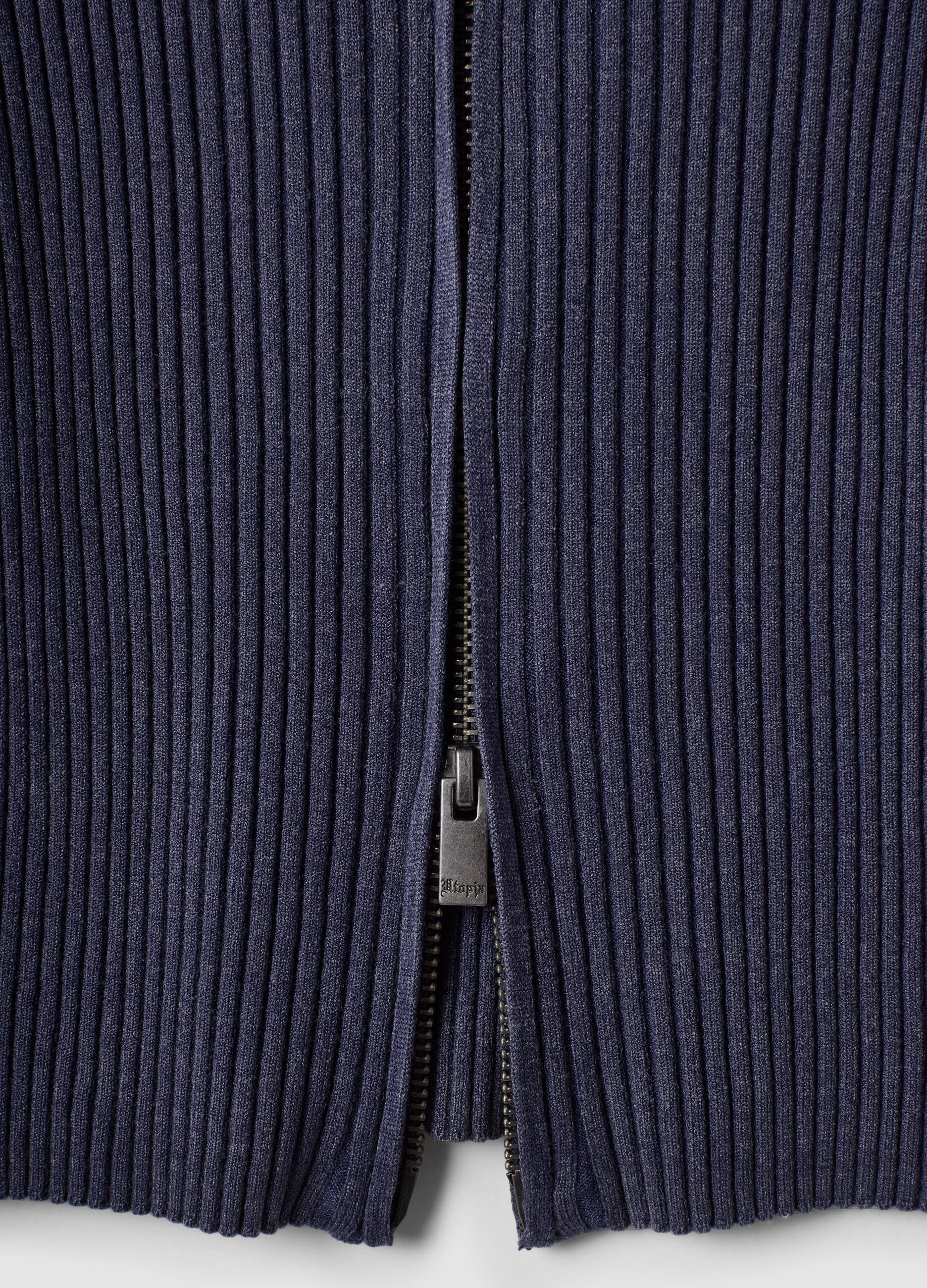 Full-Zip Ribbed Knit Twilight Blue