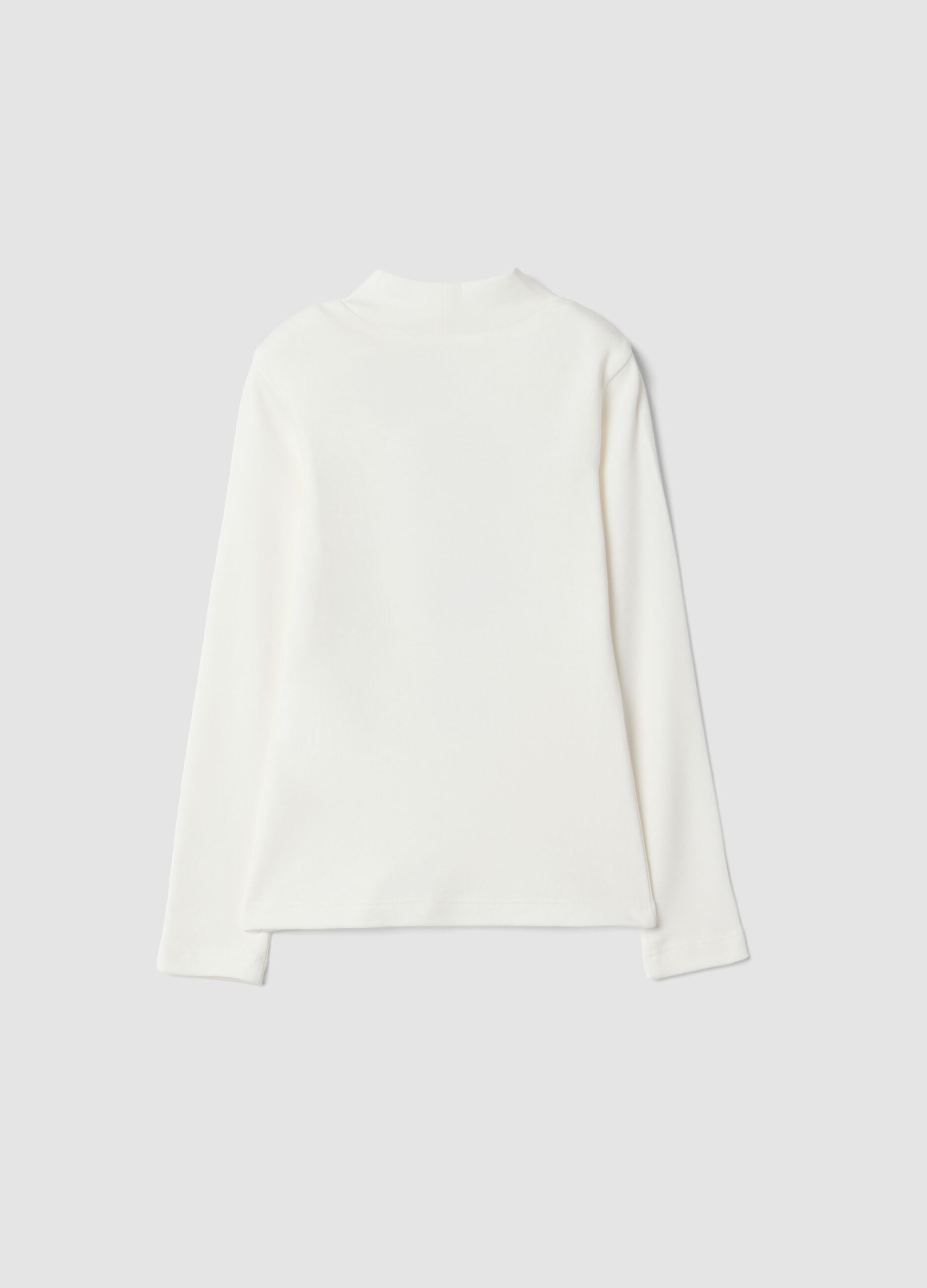 T-shirt bianca con collo rialzato in puro cotone organico con stampa