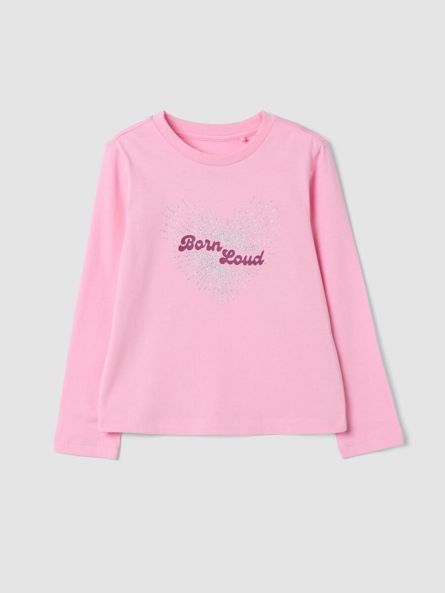 Pink crew-neck T-shirt in 100% organic cotton_0