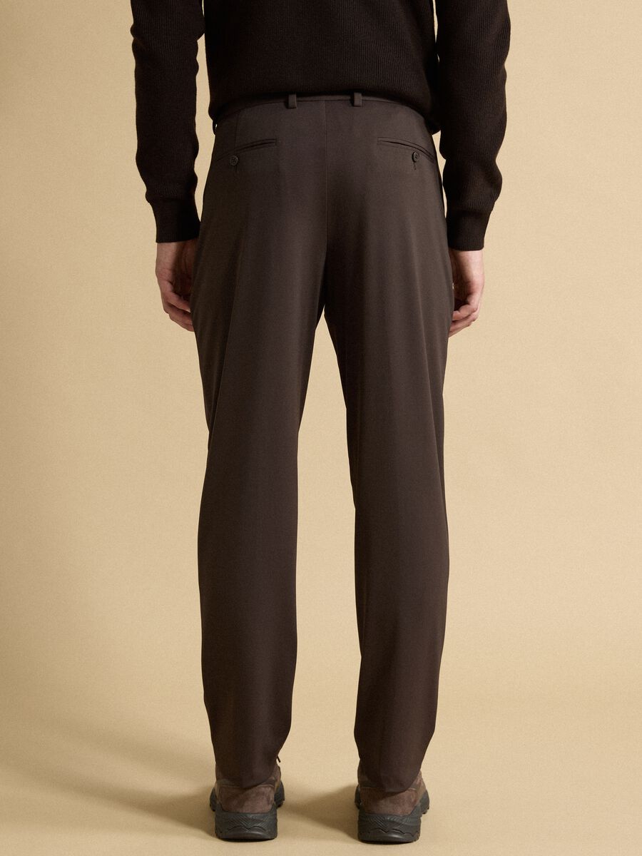 Brown slim-fit formal trousers in 4-way stretch fabric_3