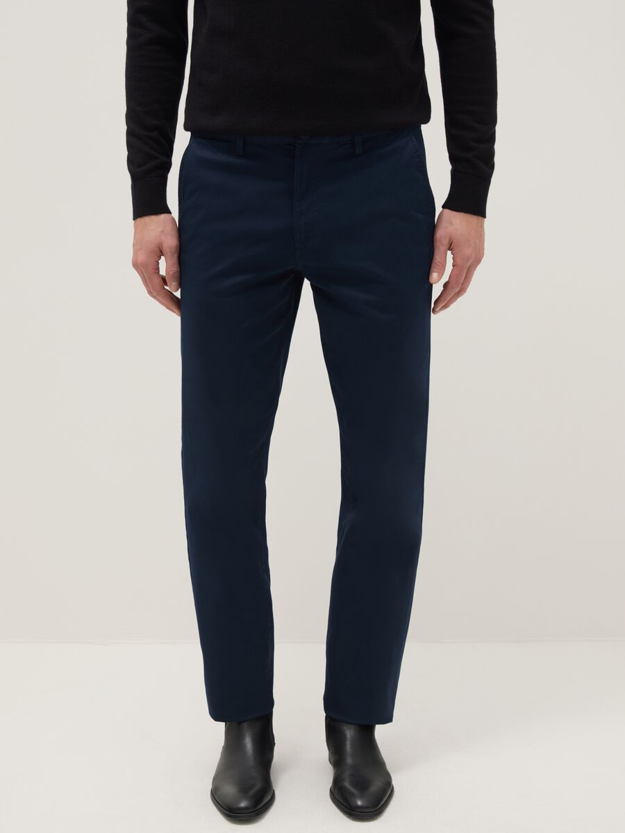 Blue Regular Fit Stretch Cotton Chino Trousers_1