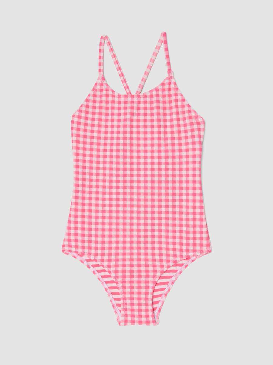Pink gingham stretch swimsuit_0