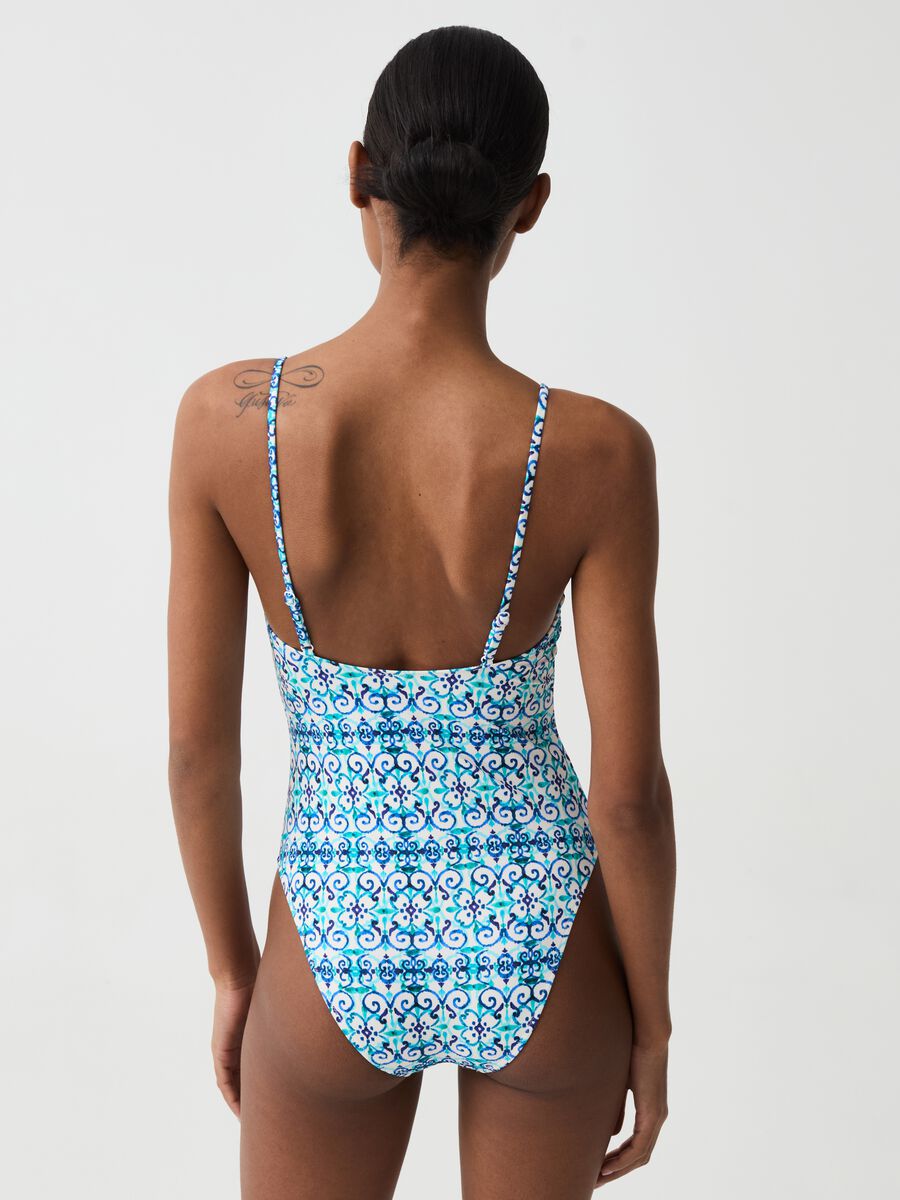 One-piece swimsuit with majolica print_2
