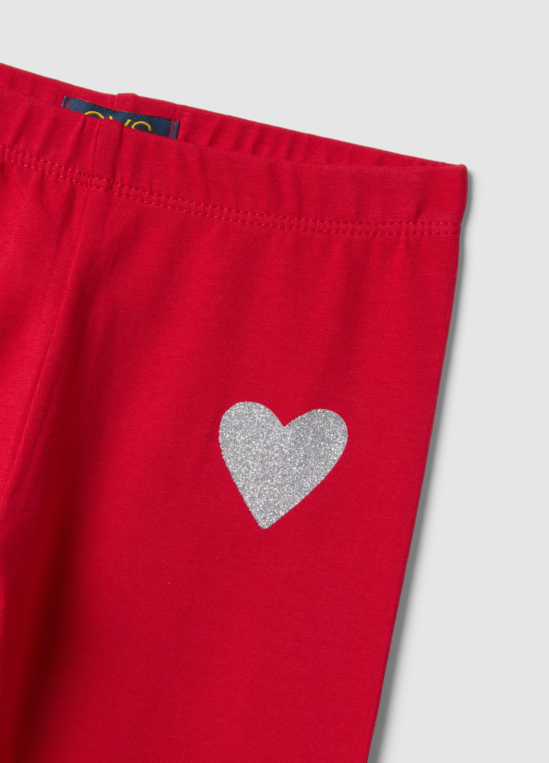 Girl's red stretch cotton slim fit leggings with heart