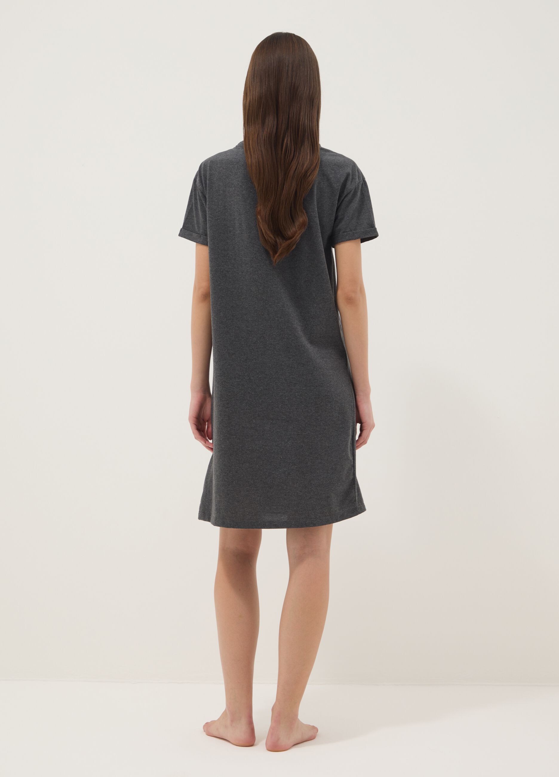 Graues Nachthemd aus reiner Baumwolle mit Stitch-Print