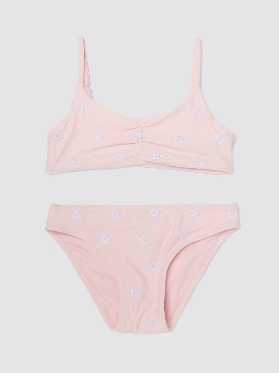 Pink stretch bikini with floral embroidery_0