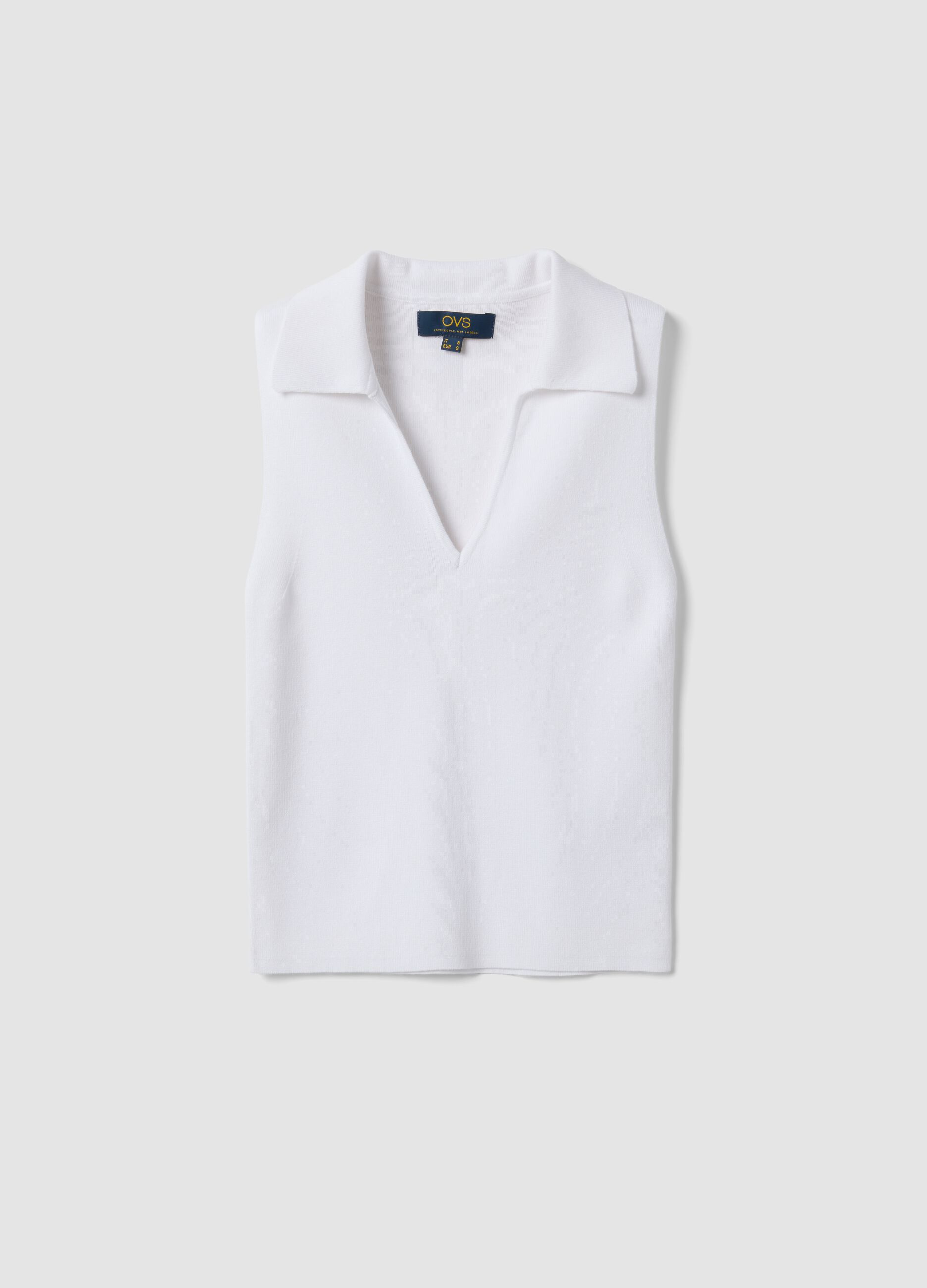 White viscose-blend top with collar