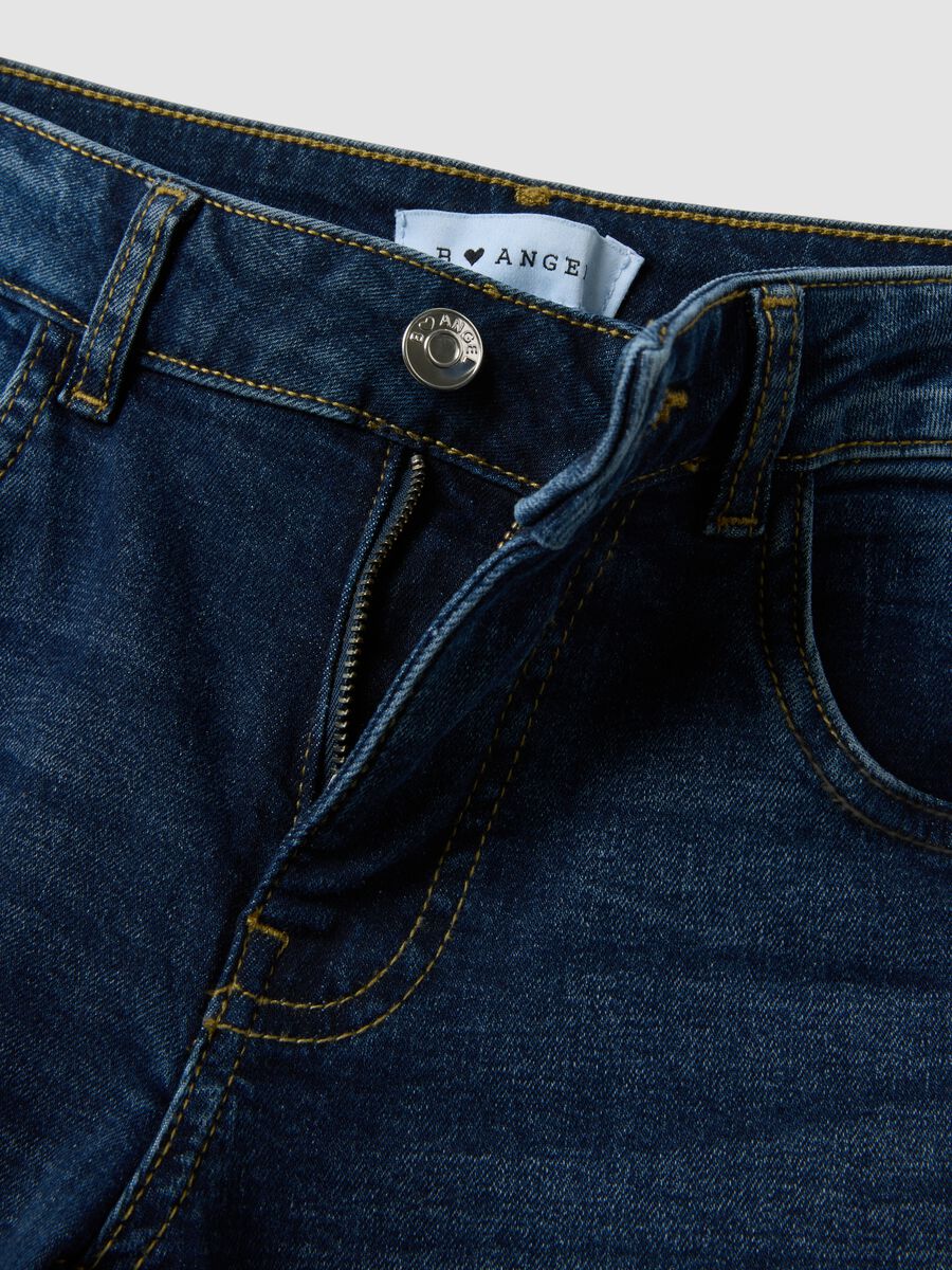 Blue Stretch Denim Cotton Flare Trousers_5