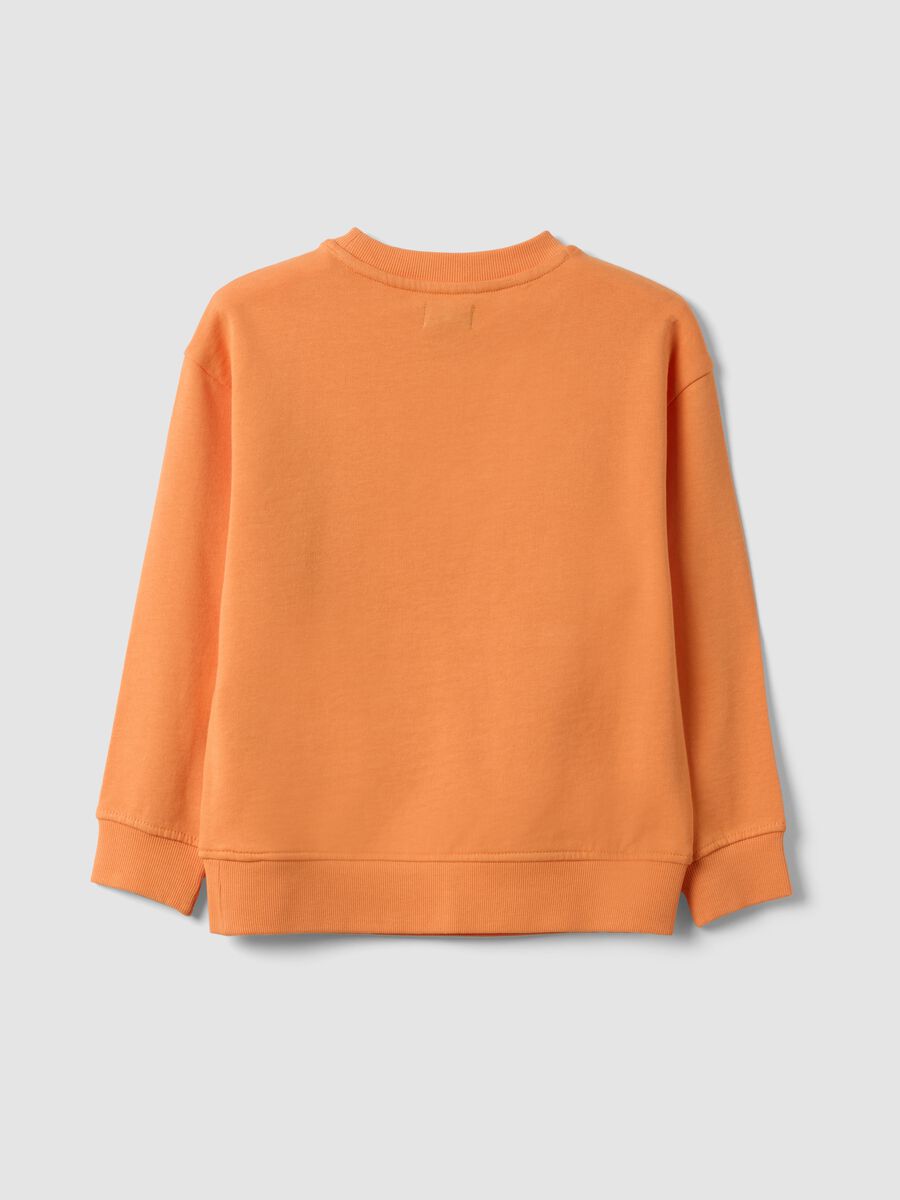 Orange oversized pure cotton hoodie with print and kangaroo pocket for boys_1