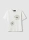 White regular fit pure cotton t-shirt with flowers_4