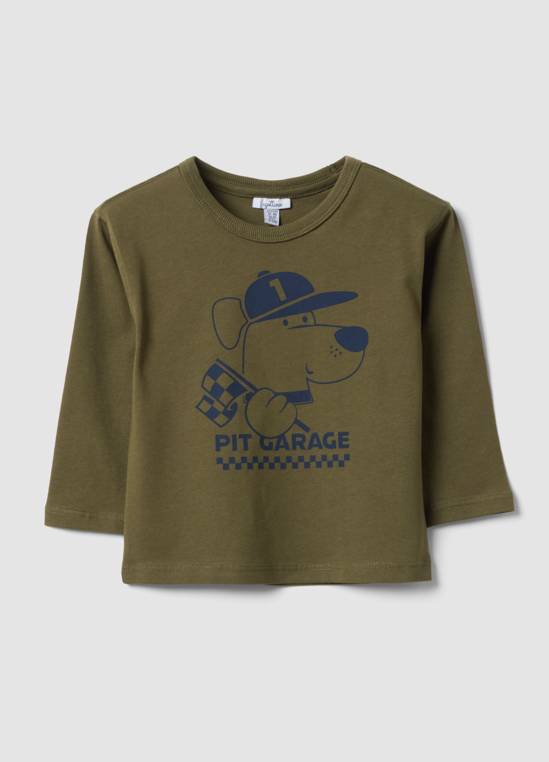 Green organic cotton T-shirt with puppy print for baby boy