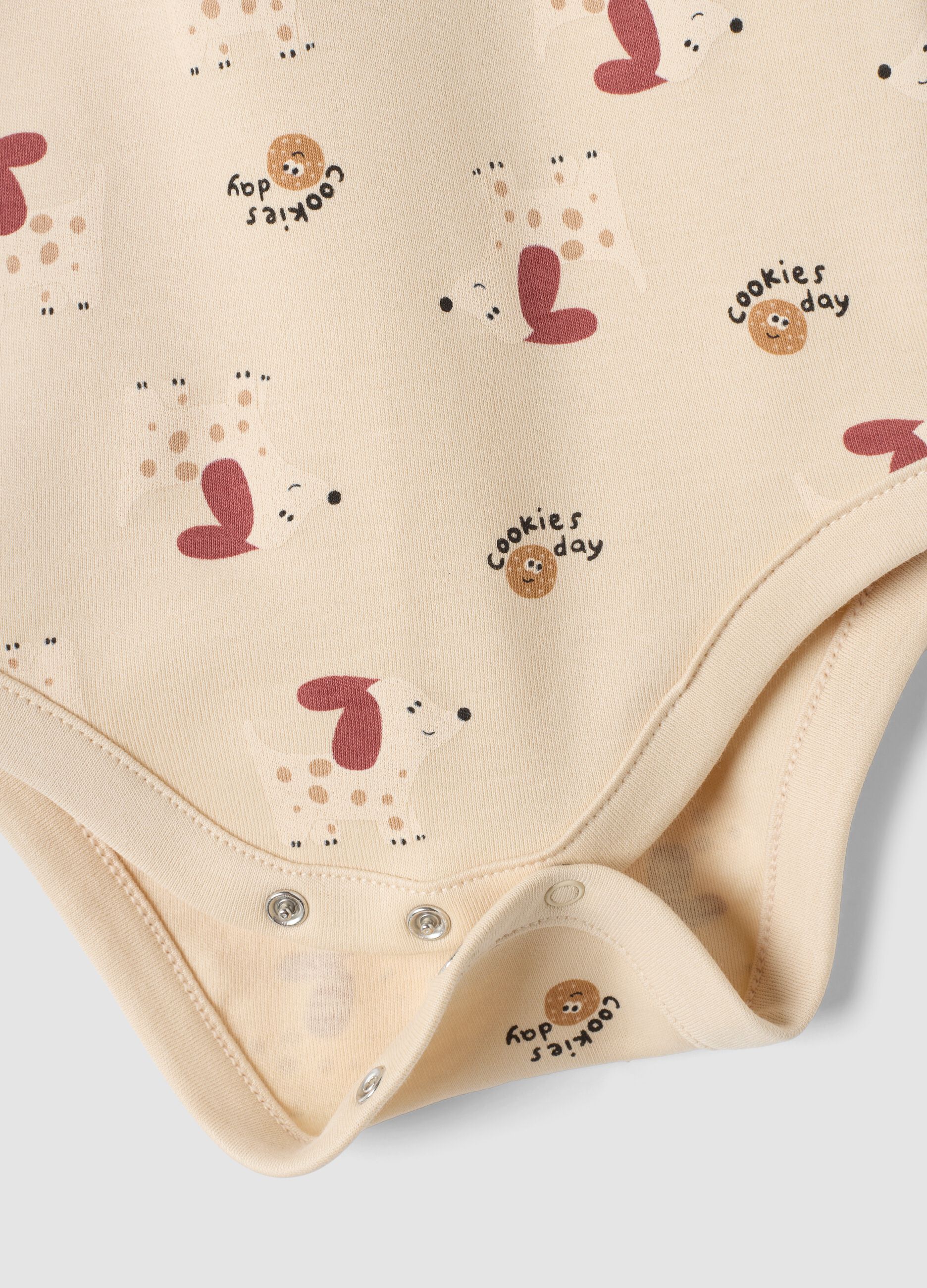 Tripack body beige e rosso in puro cotone organico a girocollo