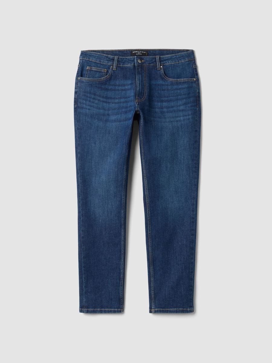 Jeans blu scuro in cotone elasticizzato slim fit_0