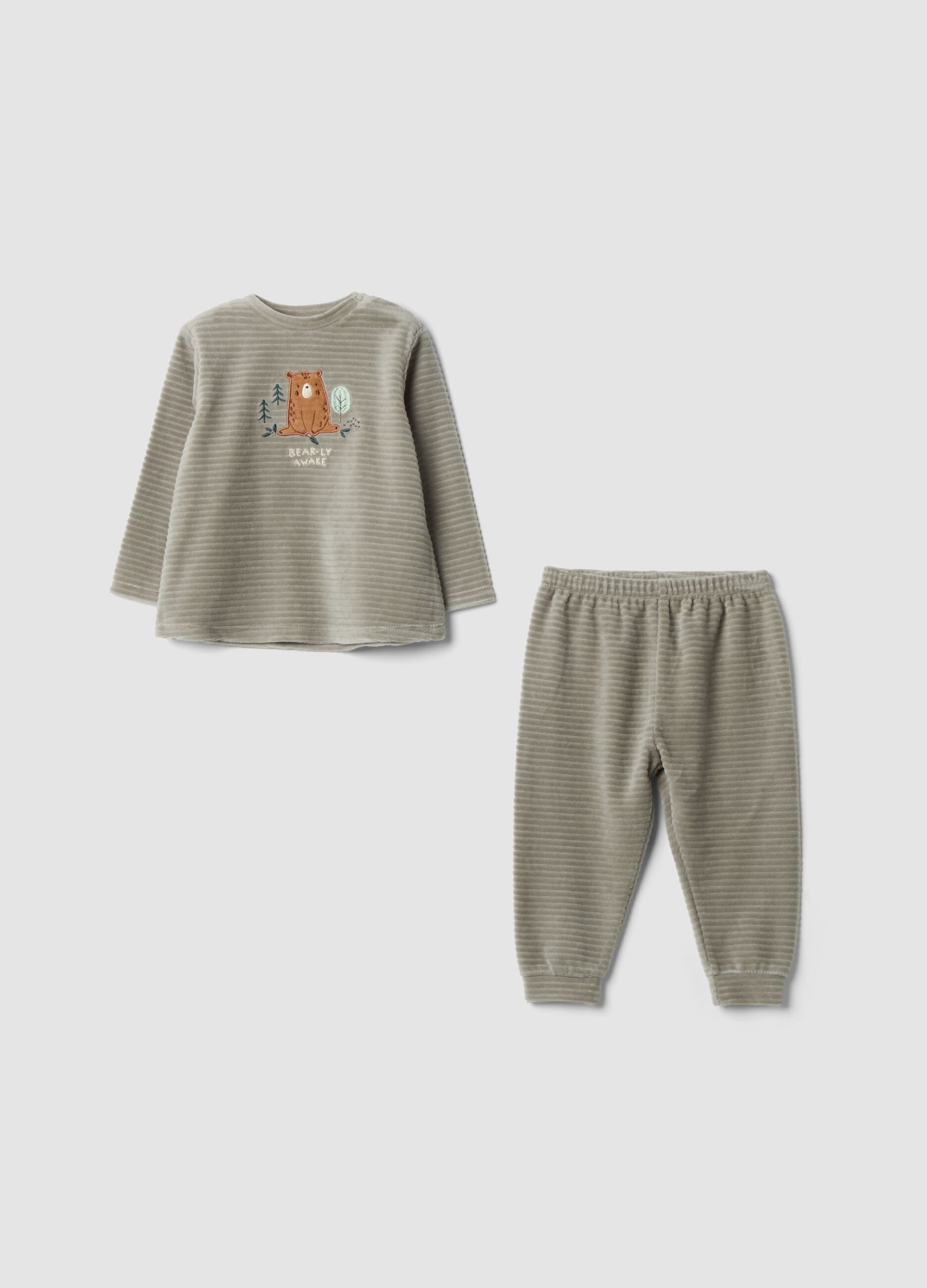 Sage green cotton-blend crew-neck pyjamas
