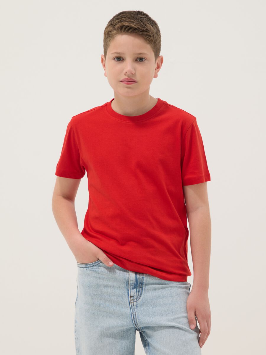 Boys&rsquo; red pure cotton T-shirt, regular fit_1