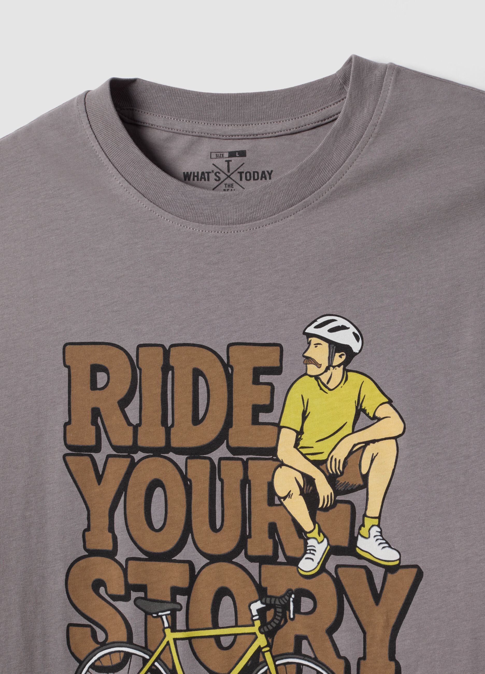 Graues T-Shirt aus reiner Baumwolle mit Frontprint, Regular Fit