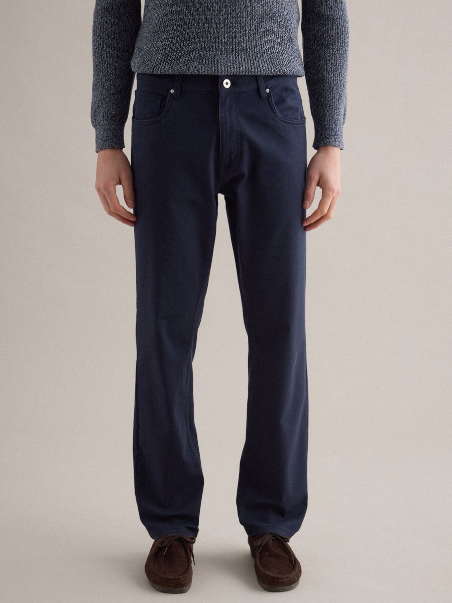 Blue Stretch Twill Trousers Regular Fit_1