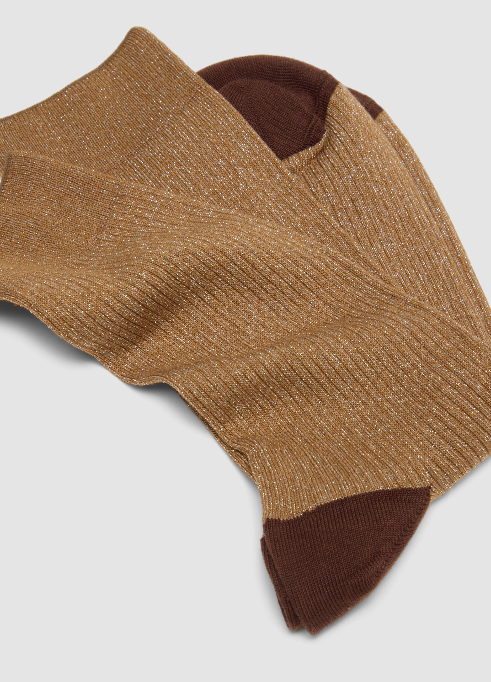 Brown stretch cotton socks with glitter