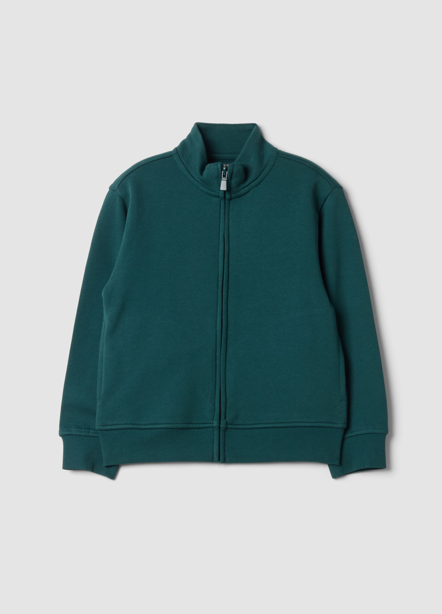 Felpa verde con colletto in puro cotone organico