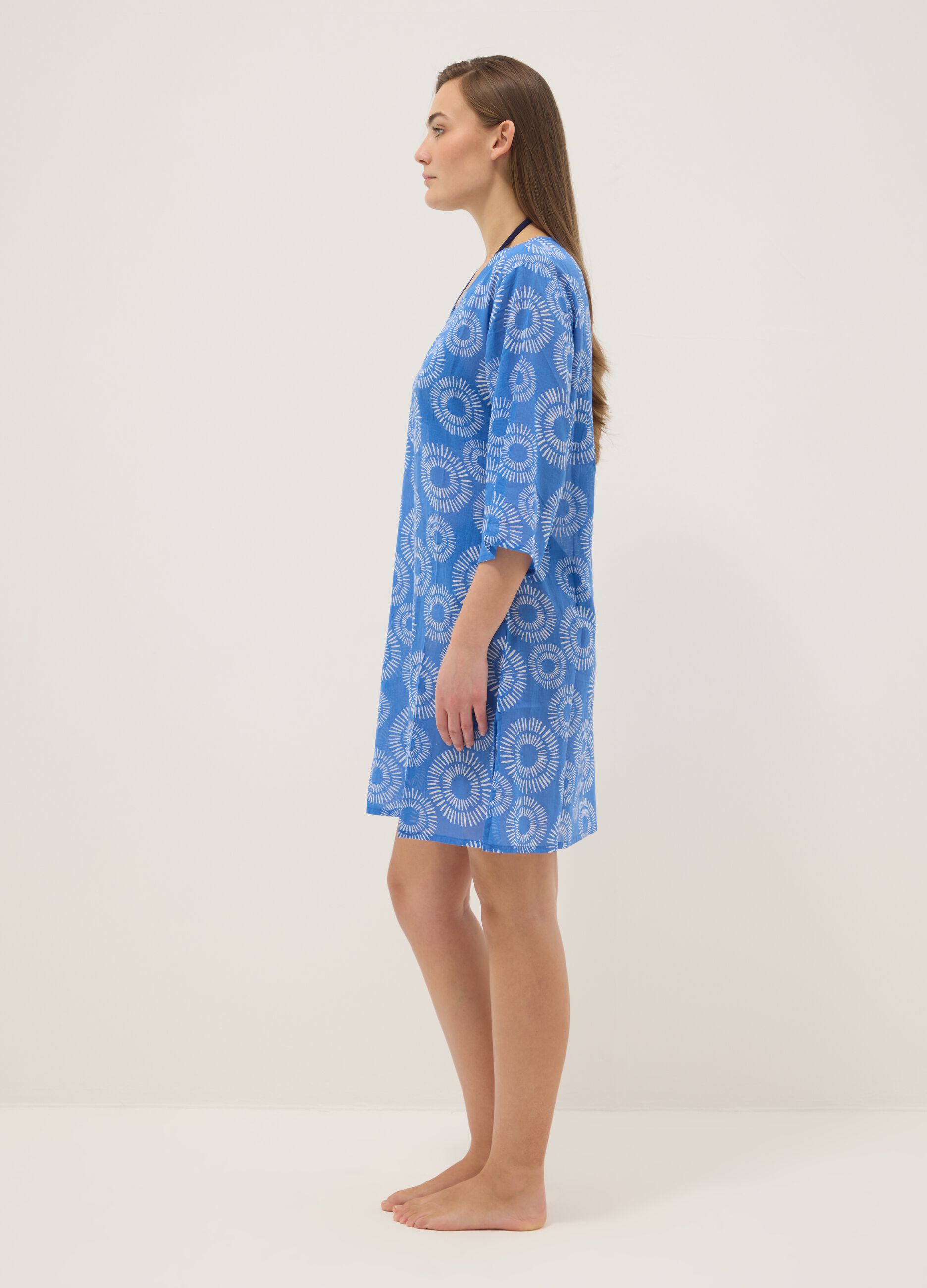 Blue pure cotton patterned kaftan