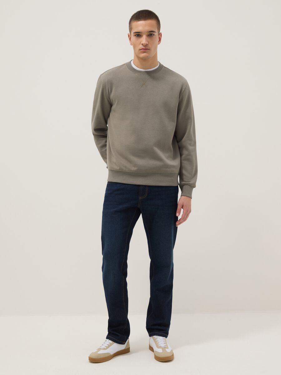 Regular fit grey cotton blend crewneck sweatshirt_1