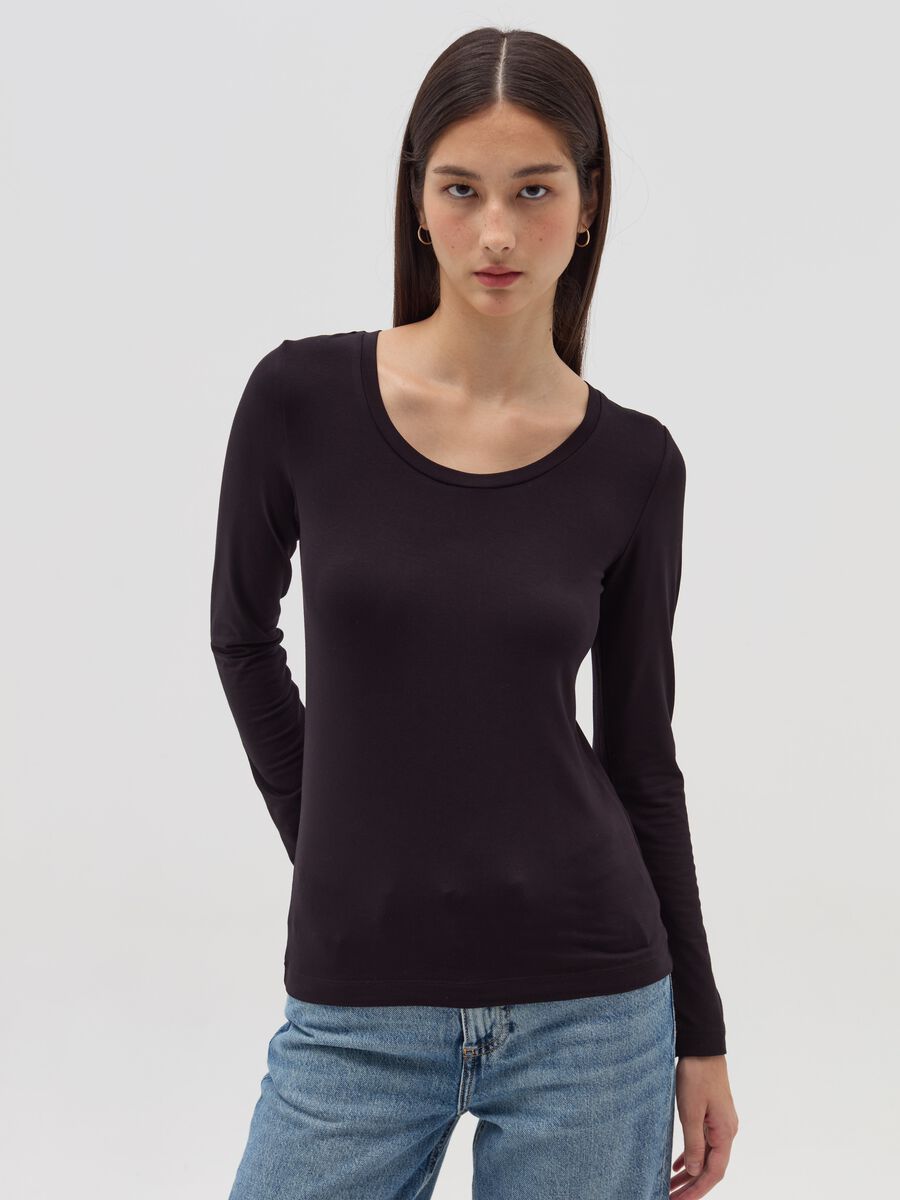 Long-sleeved T-shirt in stretch viscose_0