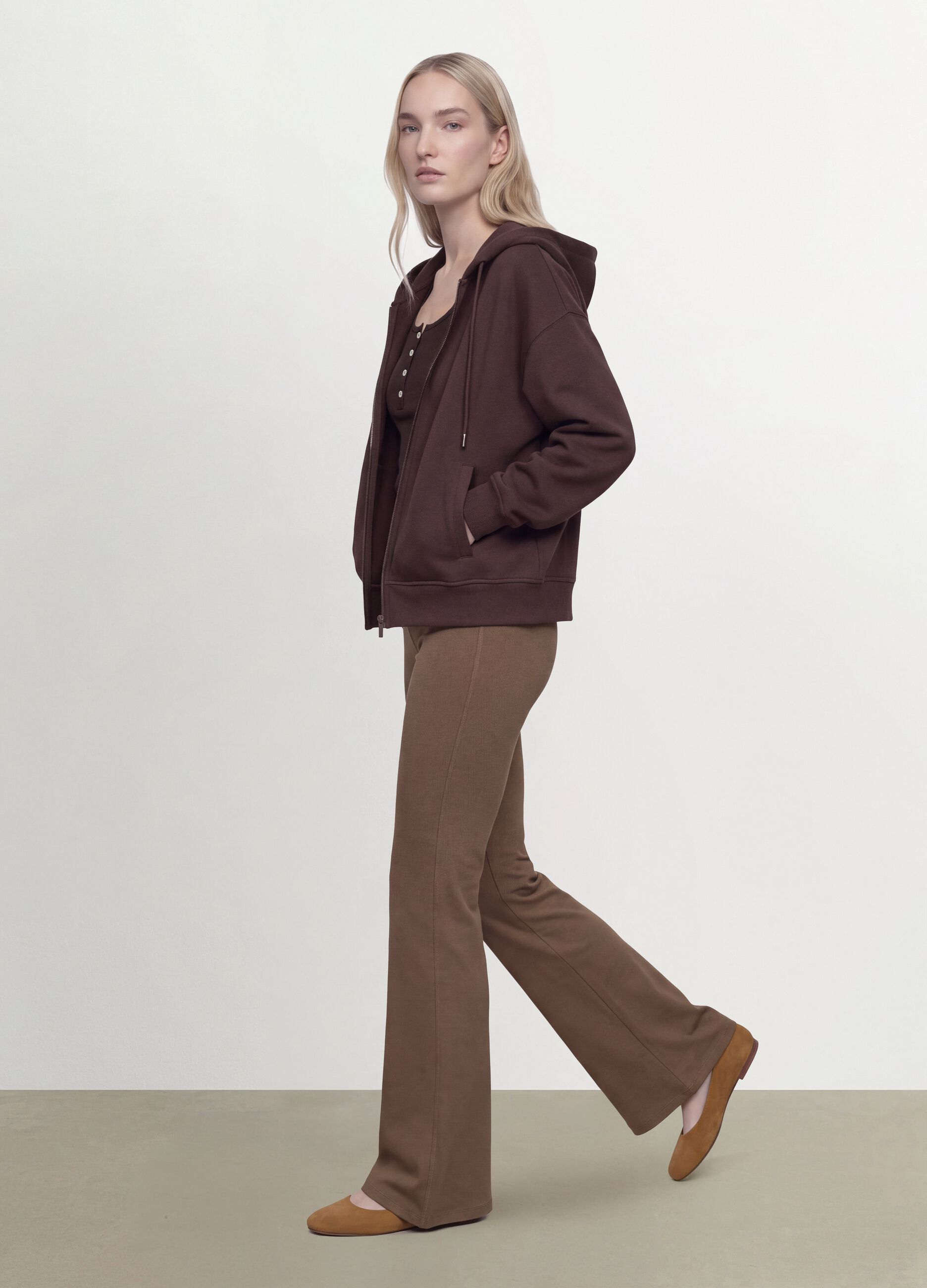 Braune Flare-Fit-Leggings aus elastischem Viskose-Jersey