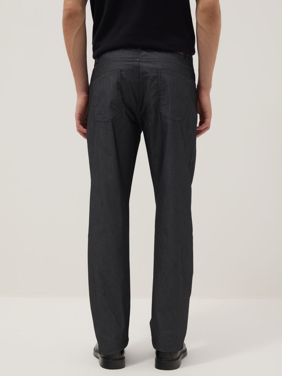 Black stretch cotton regular fit trousers with five pockets_2