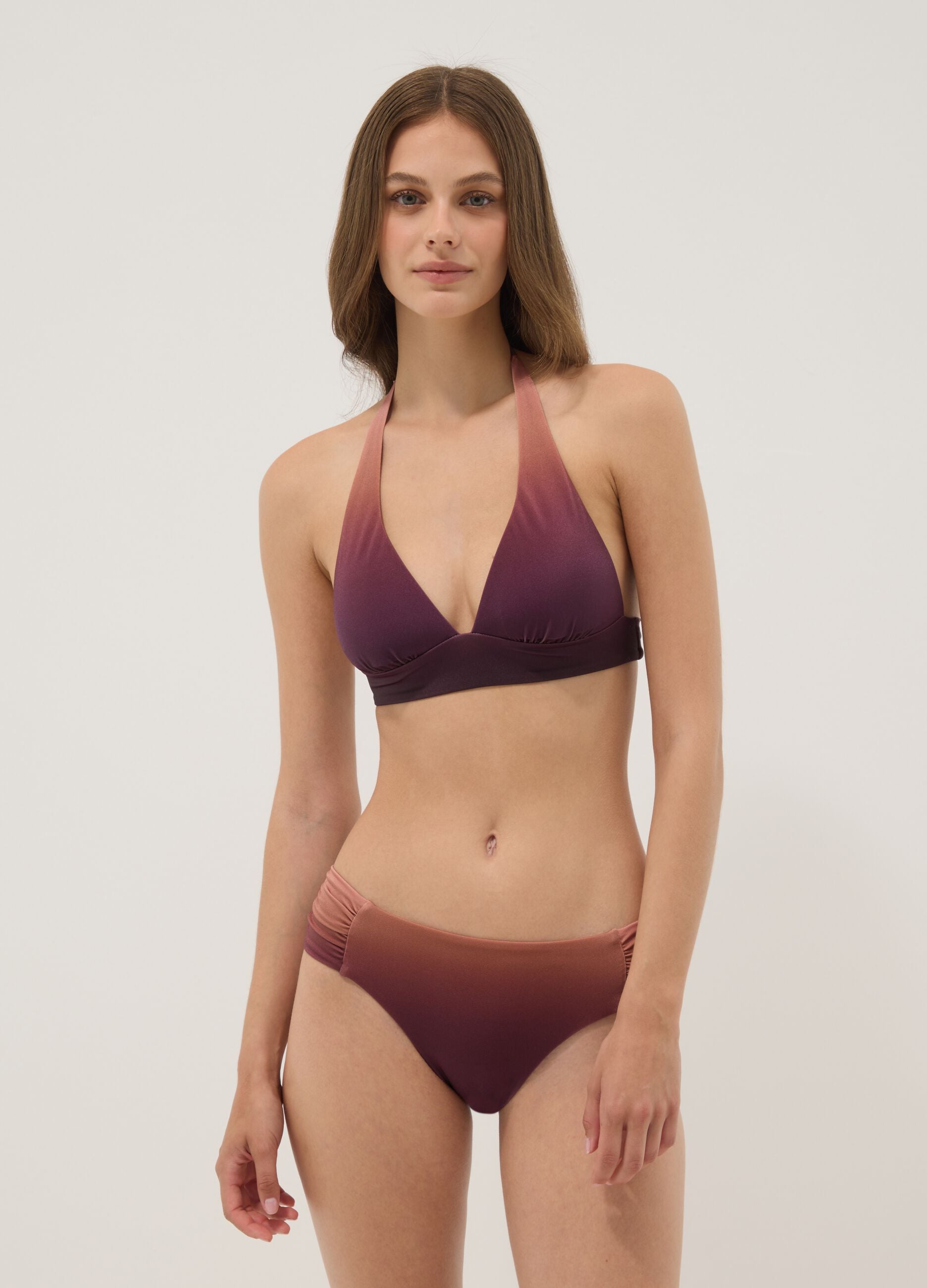 Braunes Stretch-Bikini-Top mit Ombr&eacute;-Effekt