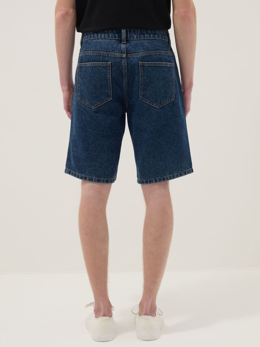 Slim Fit Blue Denim Cotton Blend Shorts_2