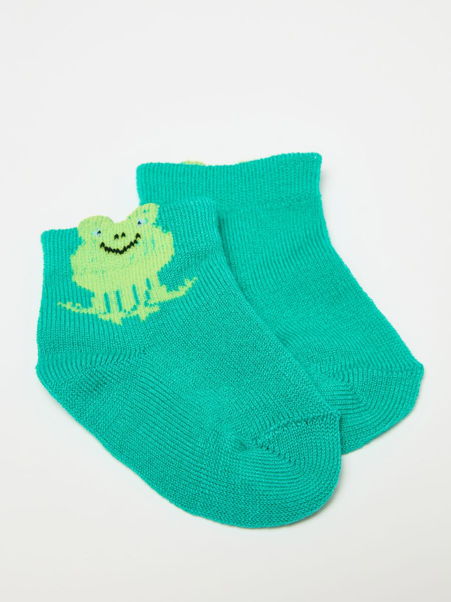 Three-pair pack short socks with frog design_1