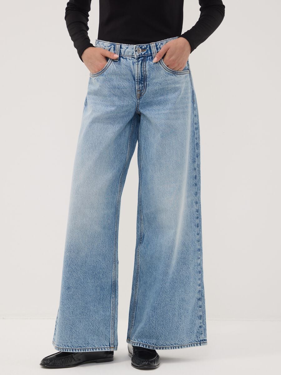 Light blue pure cotton super wide-leg jeans_1