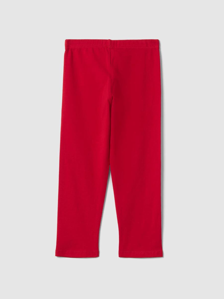 Girl's red stretch cotton slim fit leggings with heart_1