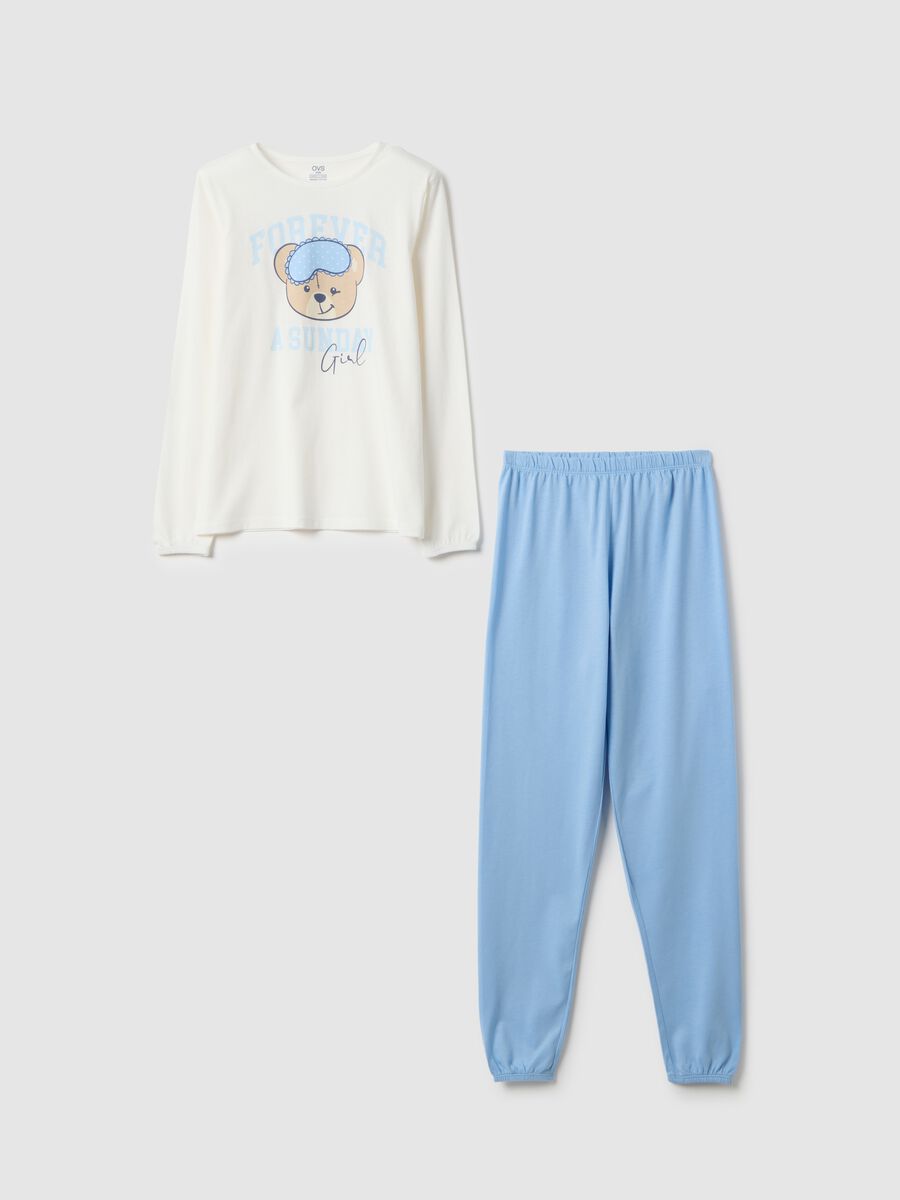 Multicolour pure cotton regular fit pyjamas for girls with print_0