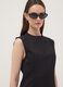 Black sleeveless fitted dress in stretch cotton with crew neck_2