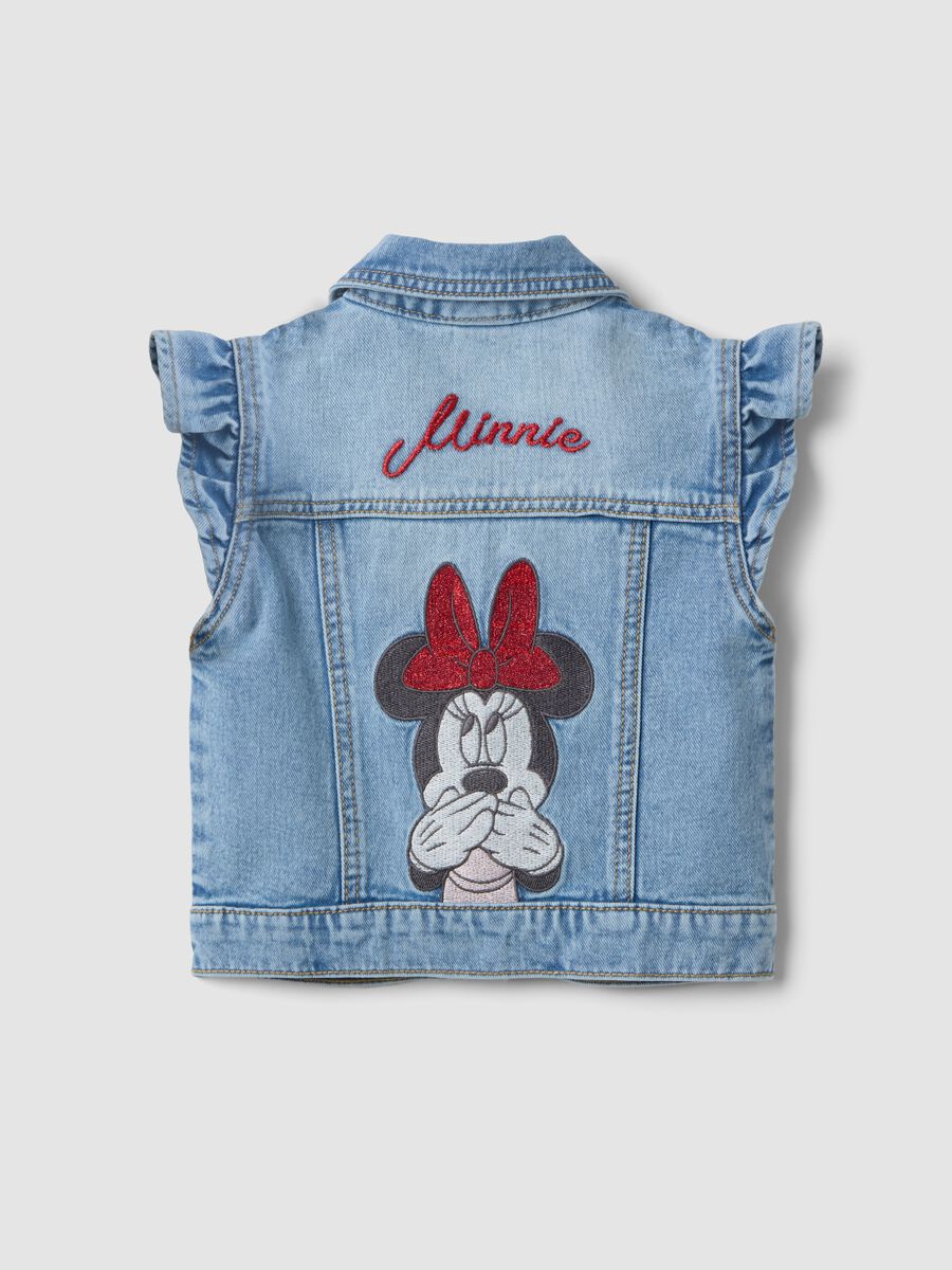 Regular fit blue denim vest for girls with Minnie, made of pure cotton_1