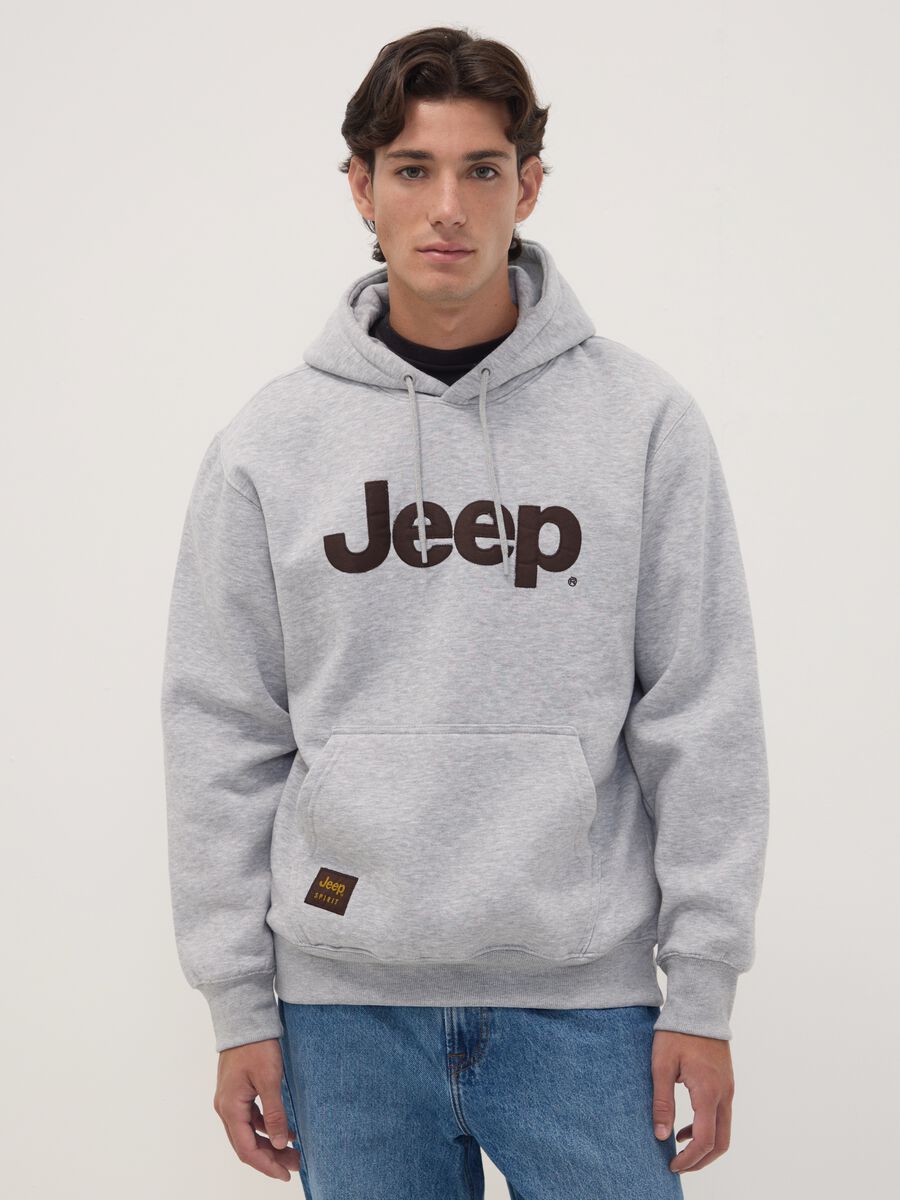 Grey cotton-blend hoodie with Jeep print, relaxed fit_0