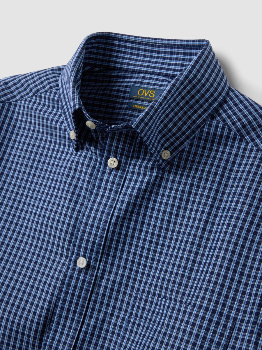 Blue checked short-sleeve shirt_5