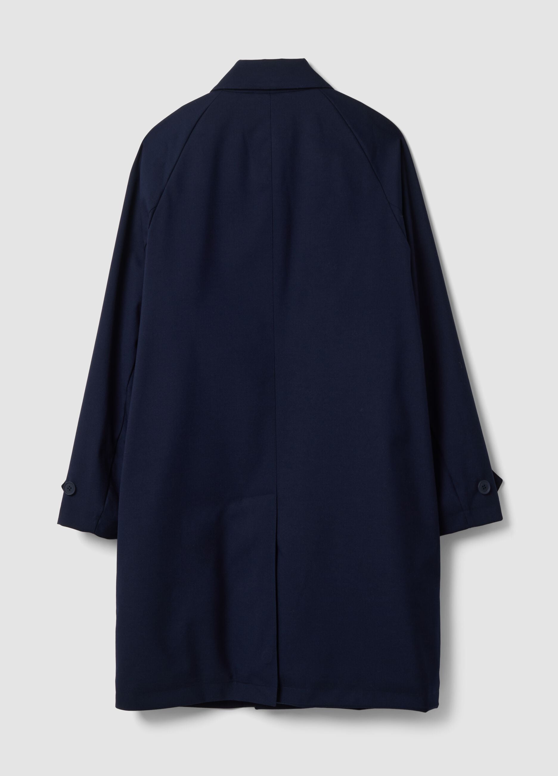 Cappotto imbottito blu navy in lana e viscosa elasticizzata over fit