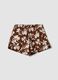 Brown stretch cotton shorts with floral print_0