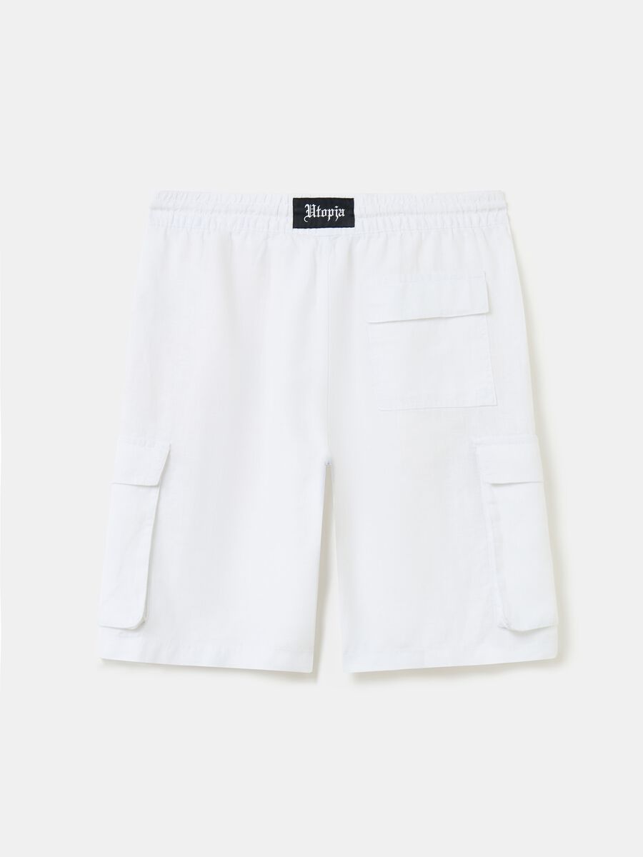 100% Linen Cargo Shorts White_5