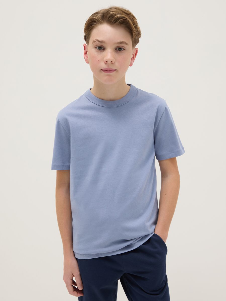 Boys' light blue crew neck T-shirt in pure cotton over fit_0