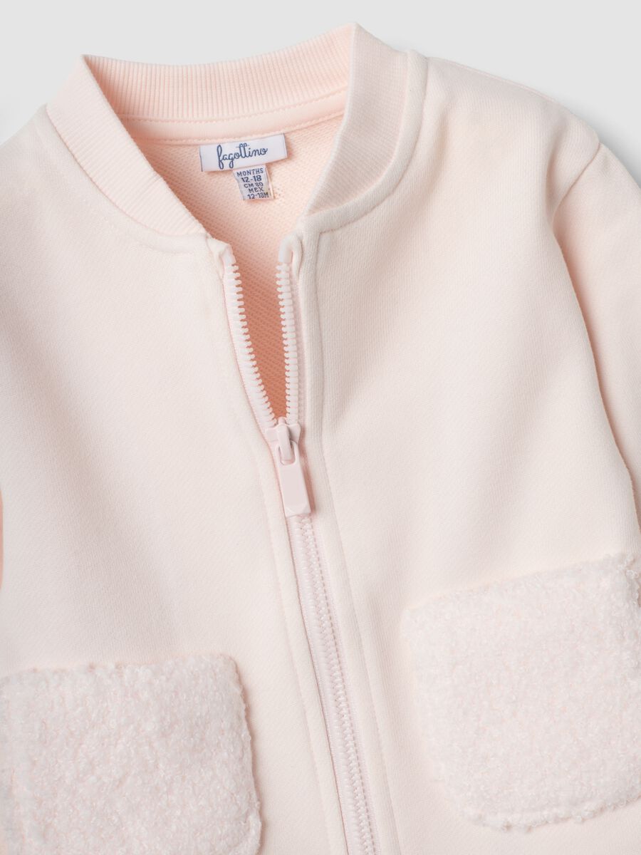 Pink pure cotton sweatshirt with crew neck and zip_2