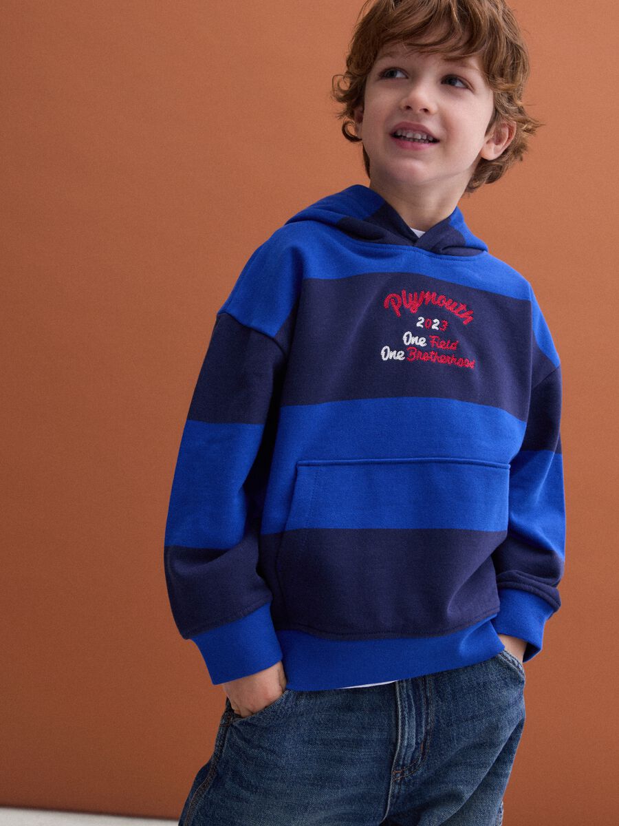 Navyblaue Hoodie aus reiner Baumwolle mit Streifen im Oversized-Fit_0
