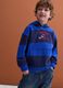 Felpa blu navy con cappuccio in puro cotone over fit a righe_1