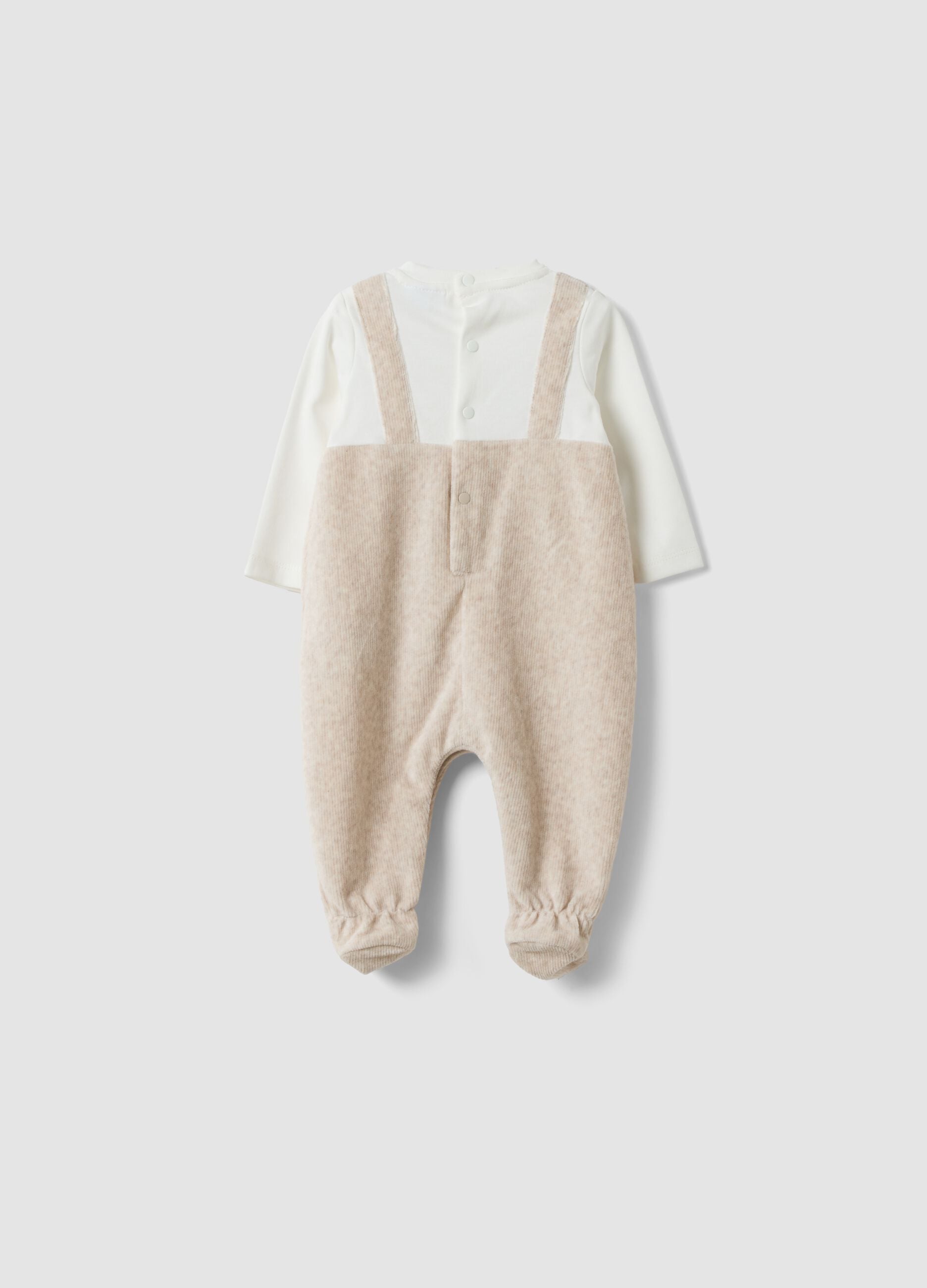 Beige organic cotton blend baby sleepsuit with feet