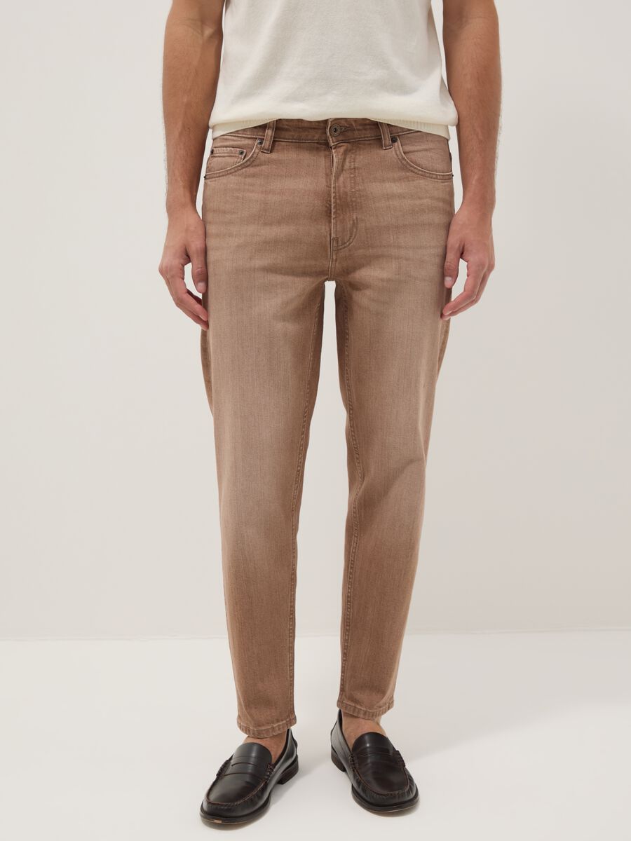 Brown denim jeans in stretch cotton, relaxed fit_1