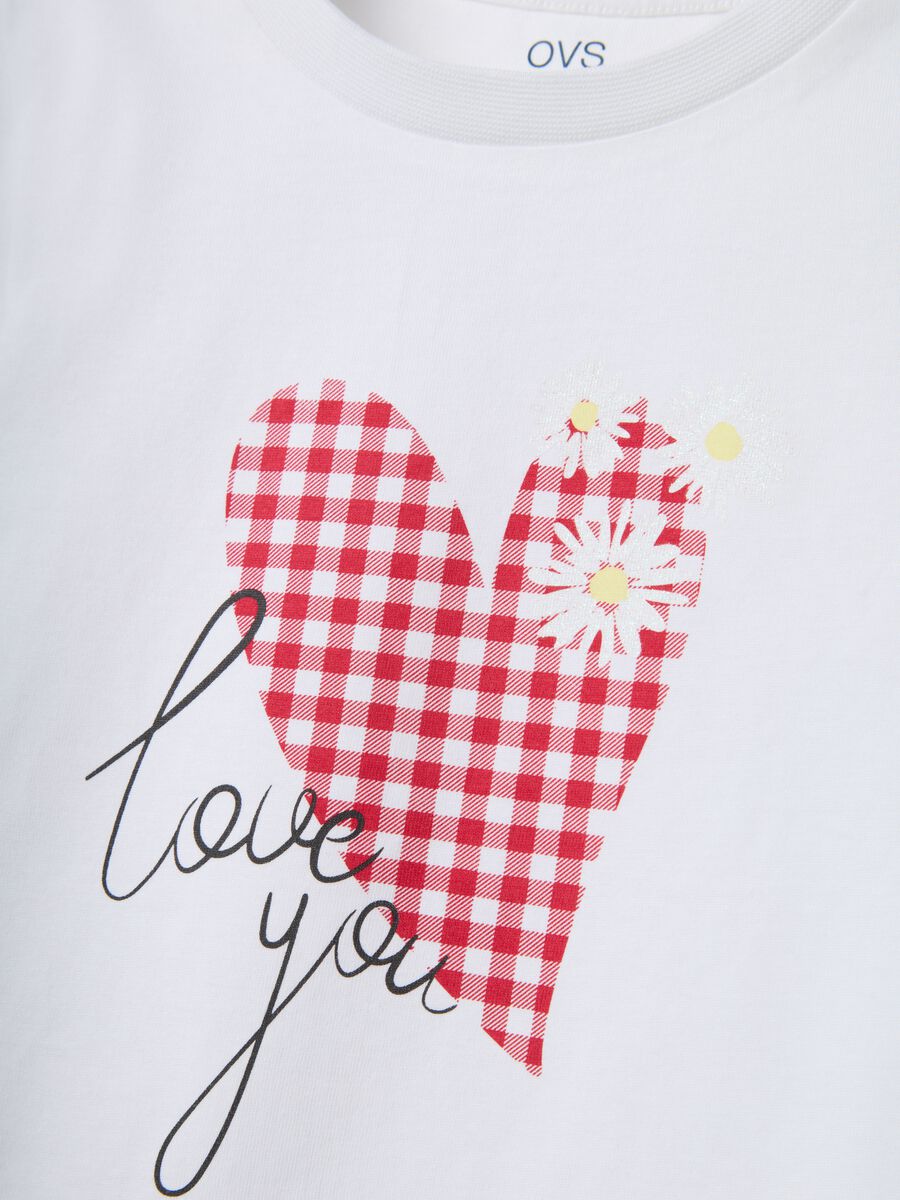 White regular fit pure cotton t-shirt with print for girls_2