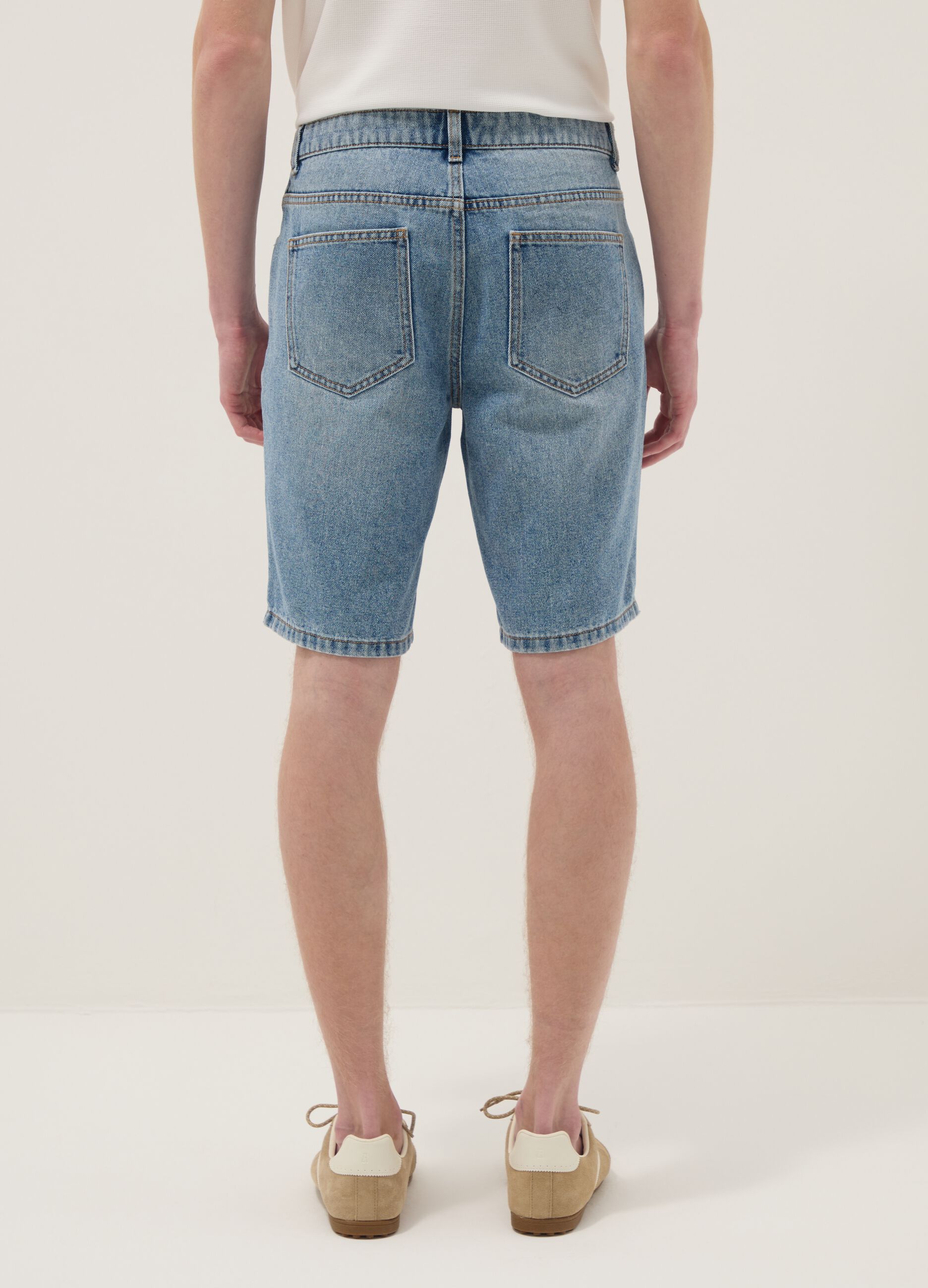 Blue Slim Fit Cotton Blend Denim Shorts