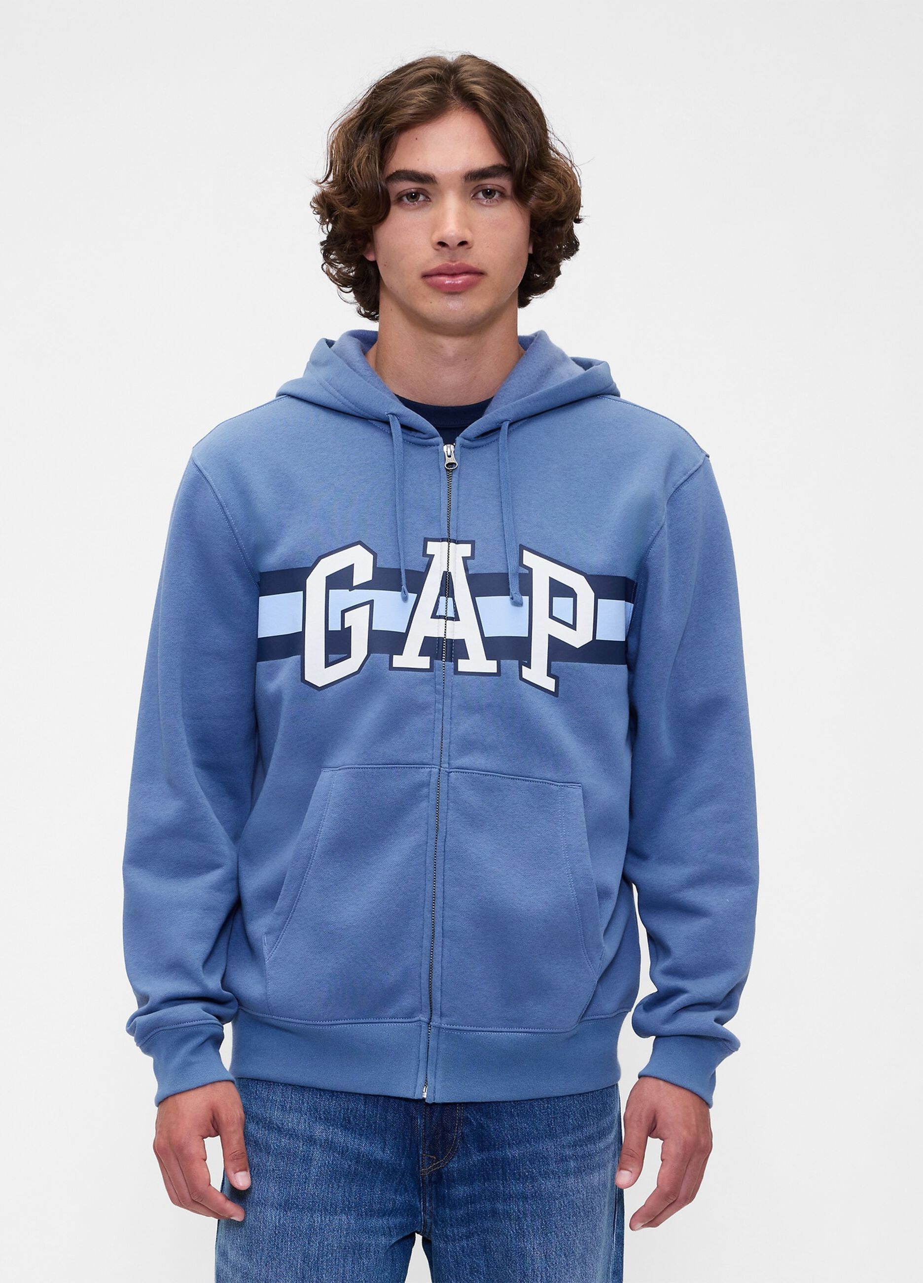 Blue hoodie with full zip closure
